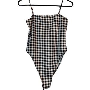 Shein Bodysuit black white gingham check small high cut cami
